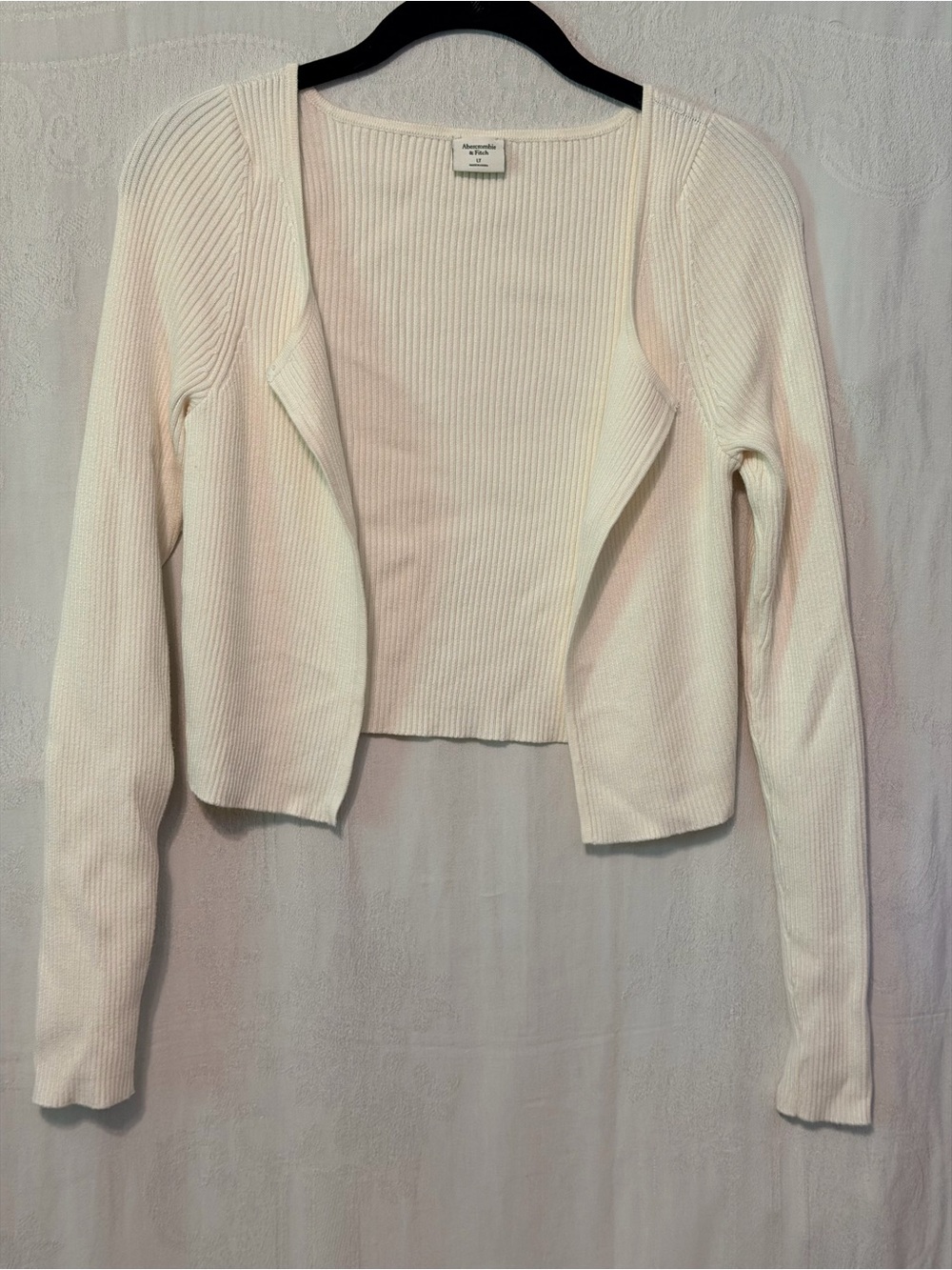 Abercrombie & Fitch Cream Ribbed Open-Front Cropped Cardigan